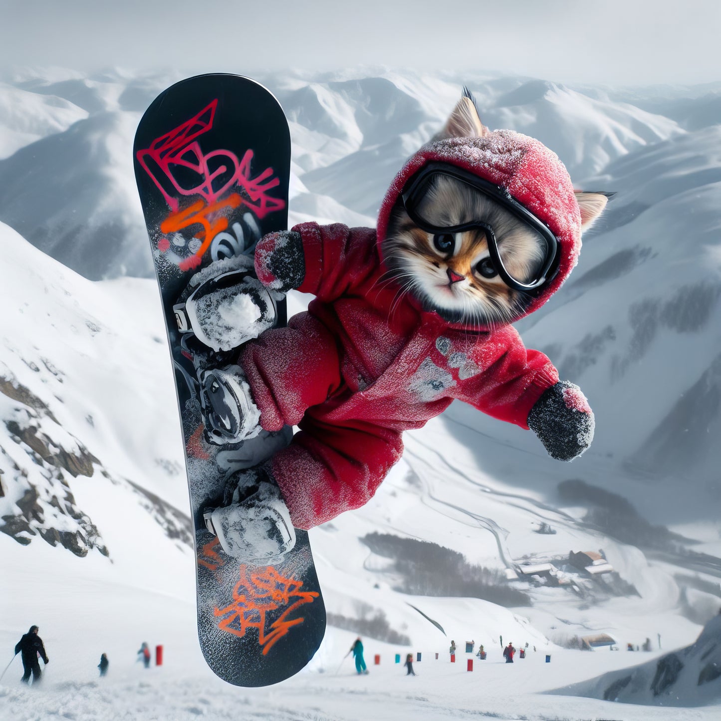 Aerial Kitten Snowboarder - Art Print