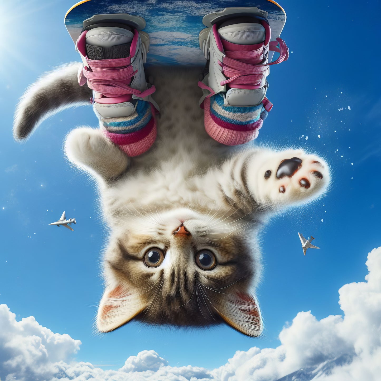 Kitten's Soaring Snowboard Stunt - Art Print