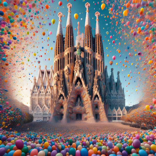 Balloon Shower at Sagrada Familia - Art Print