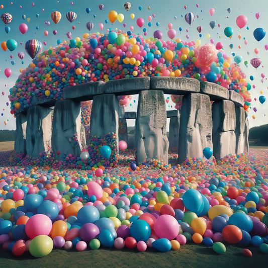 Balloon Shower at Stonehenge - Art Print